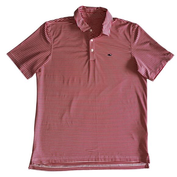 Vineyard Vines Mens Performance Polo Shirt Medium SS Striped Golf Club Logo EUC - Picture 1 of 8